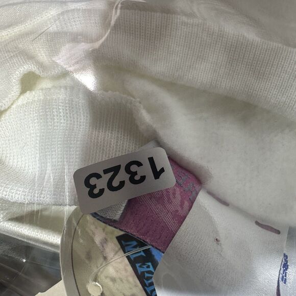 Vintage 90s Sweatshirt White Fringe Lace Half Dolman Made in USA Deadstock - Picture 13 of 13